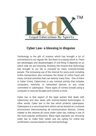 Cyber Law- a blessing in disguise