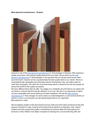 Best plywood manufacturers - Gurjoneply