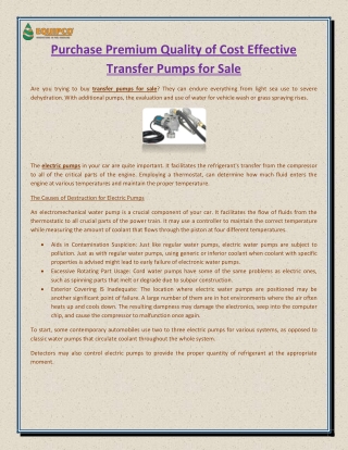 Purchase Premium Quality of Cost Effective Transfer Pumps for Sale
