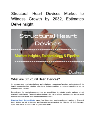 A deatiled analysis of Structural Heart Devices Market and Market Trends