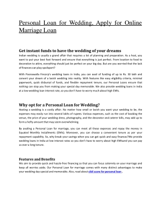 Marriage Loan | Online Personal Loan For Wedding | Poonawalla Fincorp