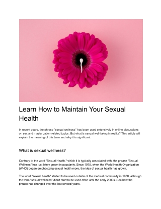 Learn How to Maintain Your Sexual Health