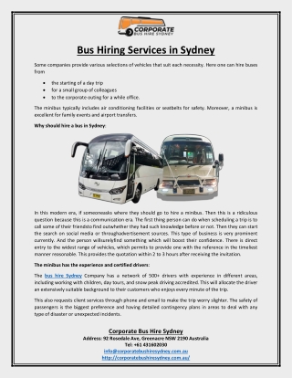 Bus Hiring Services in Sydney