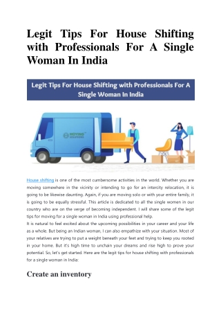 Legit Tips For House Shifting with Professionals For A Single Woman In India