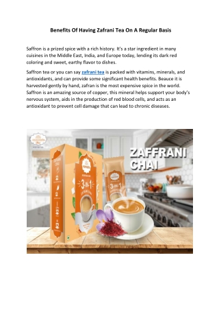 Benefits Of Having Zafrani Tea On A Regular Basis