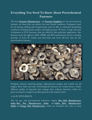 Everything You Need To Know About Petrochemical Fasteners