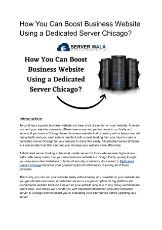 How You Can Boost Business Website Using a Dedicated Server Chicago_