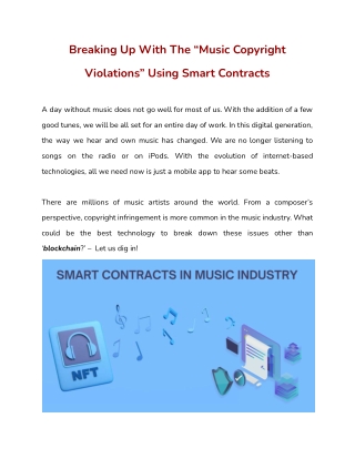 Breaking Up With The “Music Copyright Violations” Using Smart Contracts