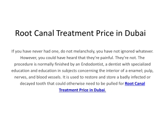 Root Canal Treatment Price in Dubai