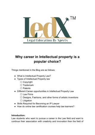 Why career in Intellectual property is a popular choice