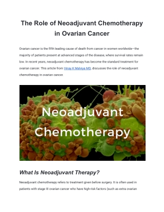 Neoadjuvant Chemotherapy In Ovarian Cancer