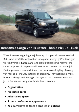 Reasons a Cargo Van Is Better Than a Pickup Truck