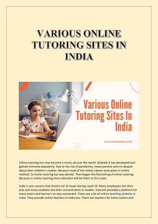 VARIOUS ONLINE TUTORING SITES IN INDIA