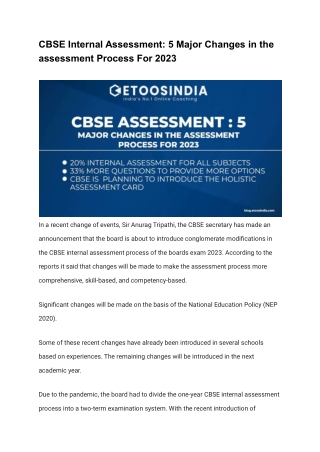 CBSE Internal Assessment_ 5 Major Changes in the assessment Process For 2023
