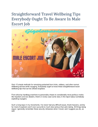 Straightforward Travel Wellbeing Tips Everybody Ought To Be Aware In Male Escort Job