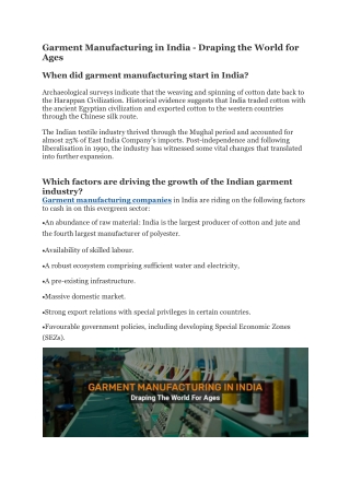 Garment Manufacturing in India - Draping the World for Age