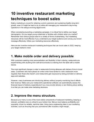 10 inventive restaurant marketing techniques to boost sales