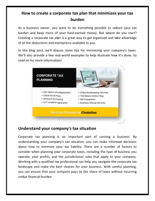 How to create a corporate tax plan that minimizes your tax burden