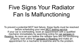 Five Signs Your Radiator Fan Is Malfunctioning