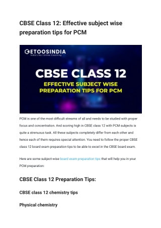 CBSE Class 12_ Effective subject wise preparation tips for PCM