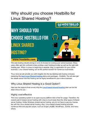 Why should you choose Hostbillo for Linux Shared Hosting?