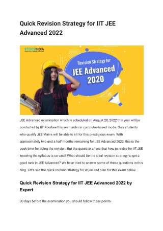 Quick Revision Strategy for IIT JEE Advanced 2022