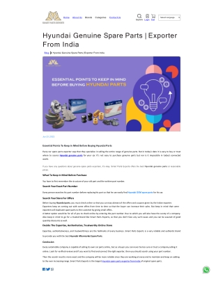 Hyundai Genuine Spare Parts  Exporter From India