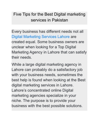 Five Tips for the Best Digital marketing services in Pakistan