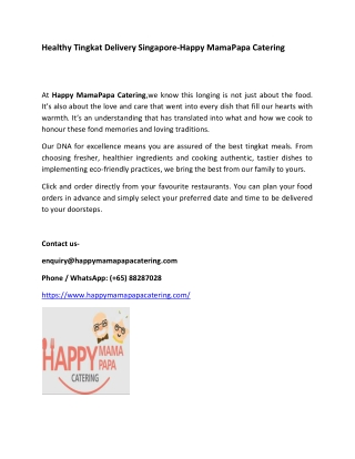 Healthy Tingkat Delivery Singapore-Happy MamaPapa Catering