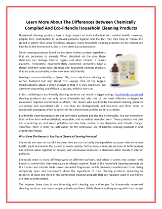 Learn More About The Differences Between Chemically Compiled And Eco-Friendly Household Cleaning Products
