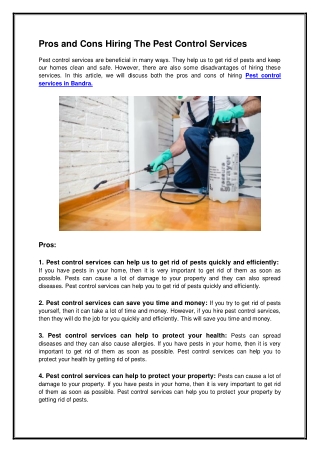 Pros and Cons Hiring The Pest Control Services