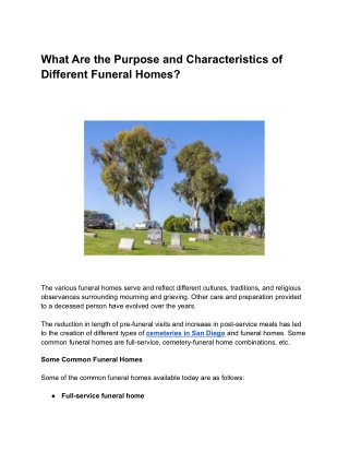 What Are the Purpose and Characteristics of Different Funeral Homes