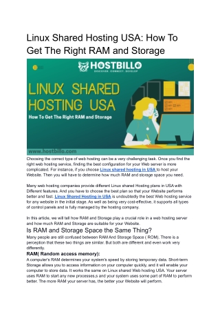 Linux Shared Hosting USA: How To Get The Right RAM and Storage