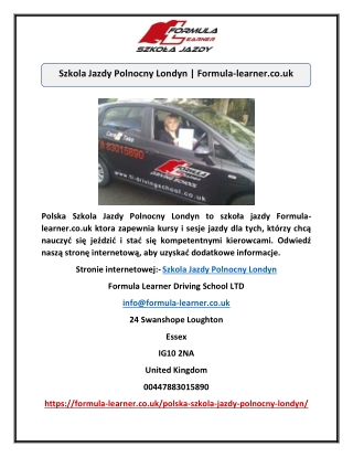 Szkola Jazdy Polnocny Londyn | Formula-learner.co.uk