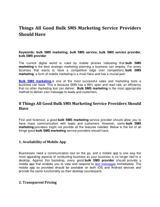 Things All Good Bulk SMS Marketing Service Providers Should Have