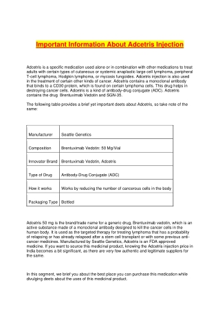 Important Information About Adcetris Injection | Brentuximab injection