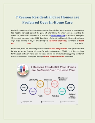7 Reasons Residential Care Homes are Preferred Over In-Home Care