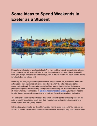 Some Ideas to Spend Weekends in Exeter as a Student