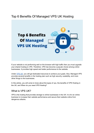 Top 6 Benefits Of Managed VPS UK Hosting