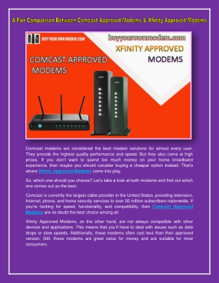 COMCAST APPROVED MODEMS