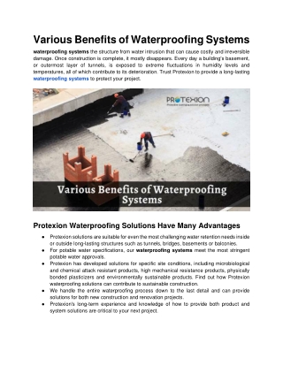Various benefits of waterproofing systems.