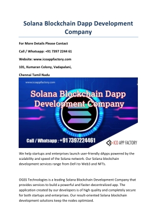 Solana Blockchain Dapp Development Company