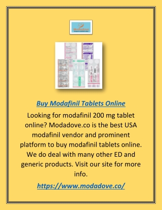 Buy Modafinil Tablets Online | Modadove.co