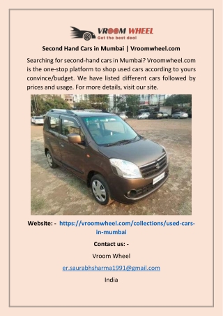 Second Hand Cars in Mumbai  Vroomwheel.com