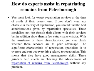 Repatriation of Remains from Peterborough