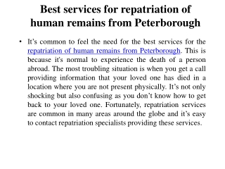 Transportation of Human Remains from Peterborough
