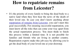 Repatriation of Remains from Leicester