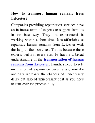 transportation of human remains from Leicester