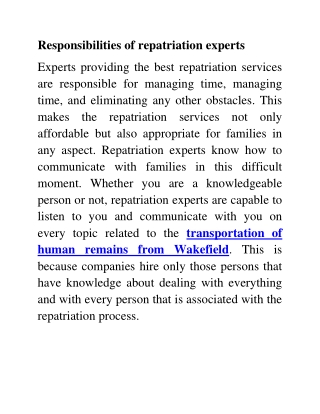 transportation of human remains from Wakefield