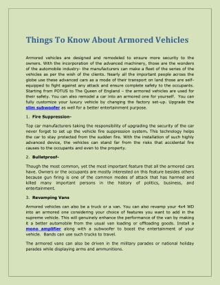 Things To Know About Armored Vehicles